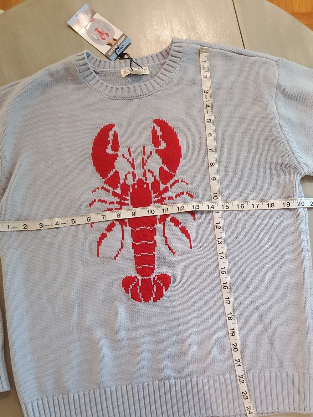 NWT Mighty Fine Light Blue Nautical Lobster Crewneck Sweater - Women Size Large - Picture 9 of 9